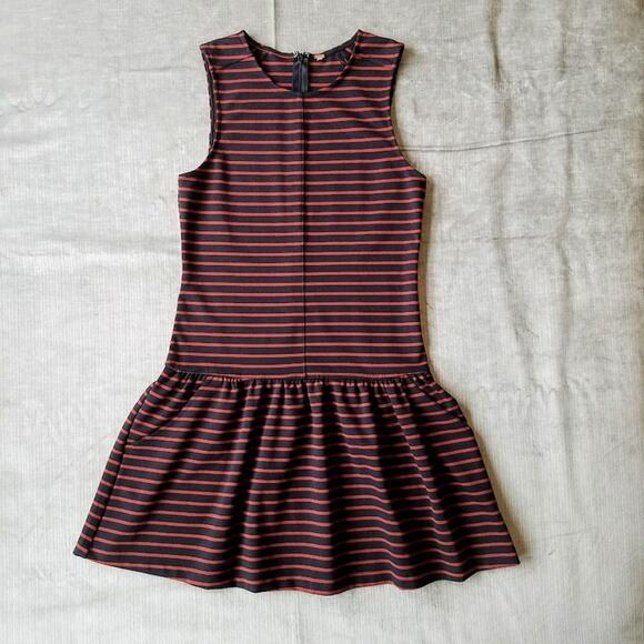 Free People drop waist mini dress (size S) | red and navy stripes | sleeveless - Picture 1 of 8